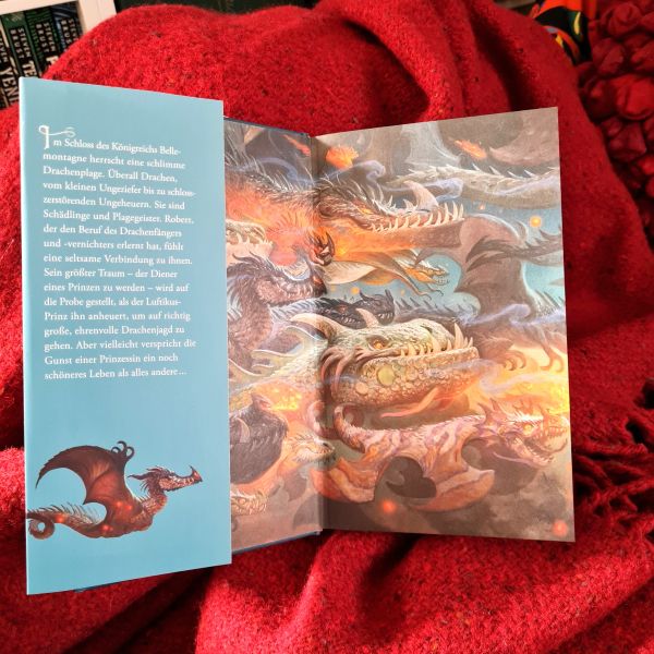 Vorsatzpapier ist voller bunter Drachen im Buch