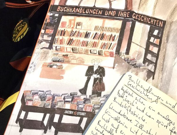 Buchcover und daneben handschriftliche Notizen