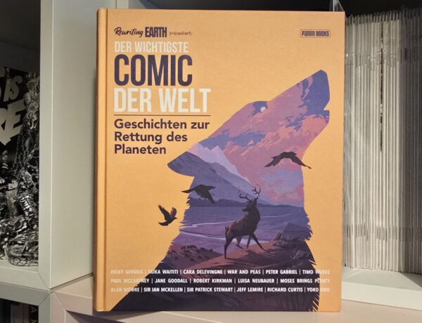 Comic steht in einem weißen Bücherregal